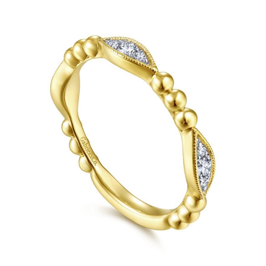 Gabriel & Co. 14K Yellow Gold Stackable Beaded Marquis Cluster Diamond Bujukan Ring