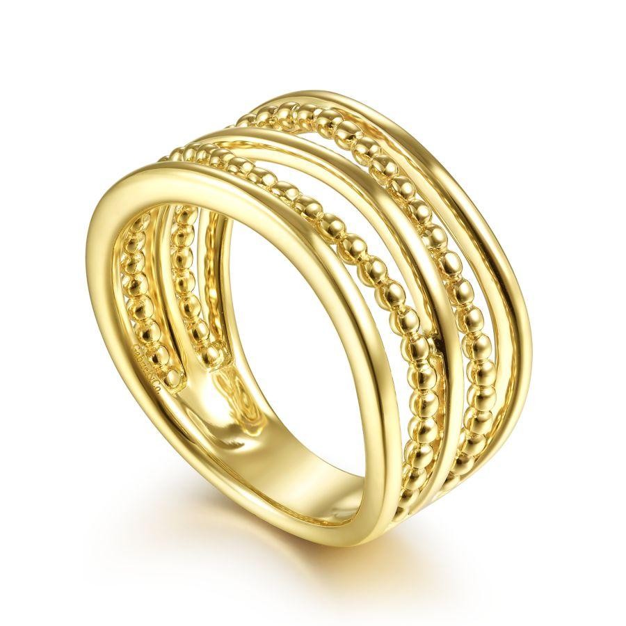Gabriel & Co. 14K Yellow Gold Bujukan Multi Row Bead Curved Ring