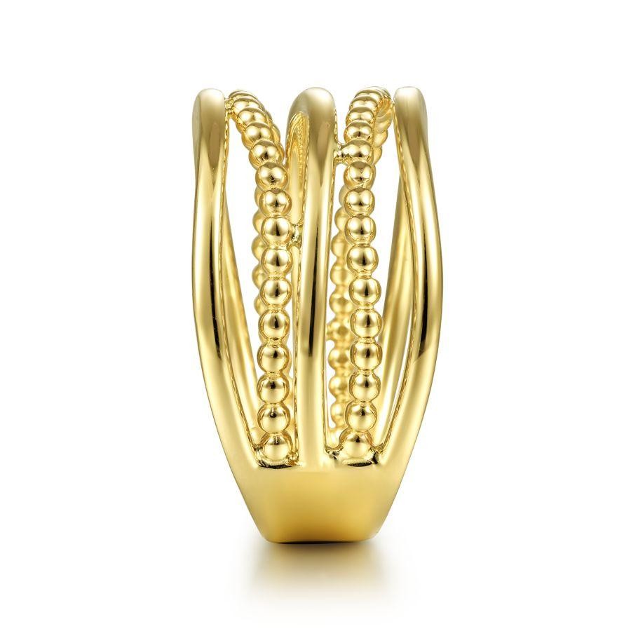 Gabriel & Co. 14K Yellow Gold Bujukan Multi Row Bead Curved Ring