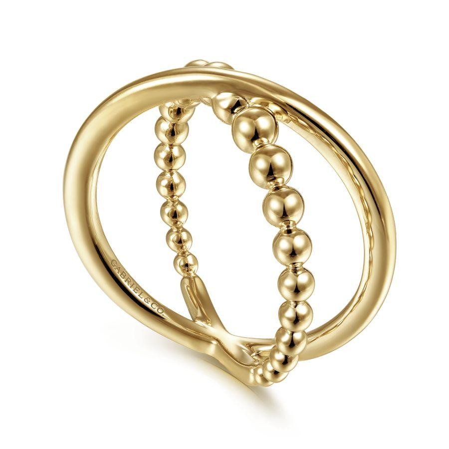 Gabriel & Co. 14K Yellow Gold Bujukan Bead Criss Cross Ring