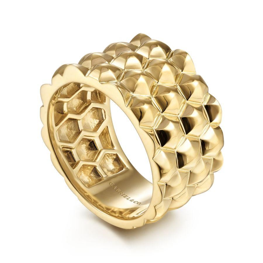 Gabriel & Co. 14K Yellow Gold Contemporary Quilted Pattern Wide Band