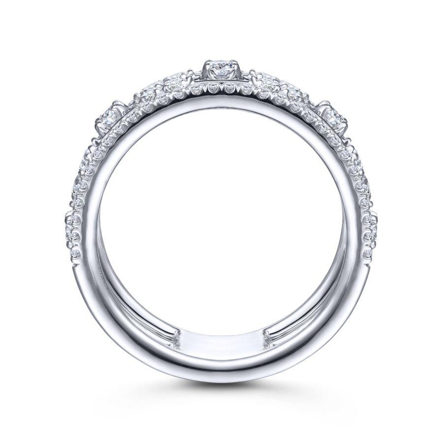 Gabriel & Co 14K White Gold Five Row Diamond Station Ring with 81 Round Diamonds 0.76 Tcw G-H SI2    Size 6.5