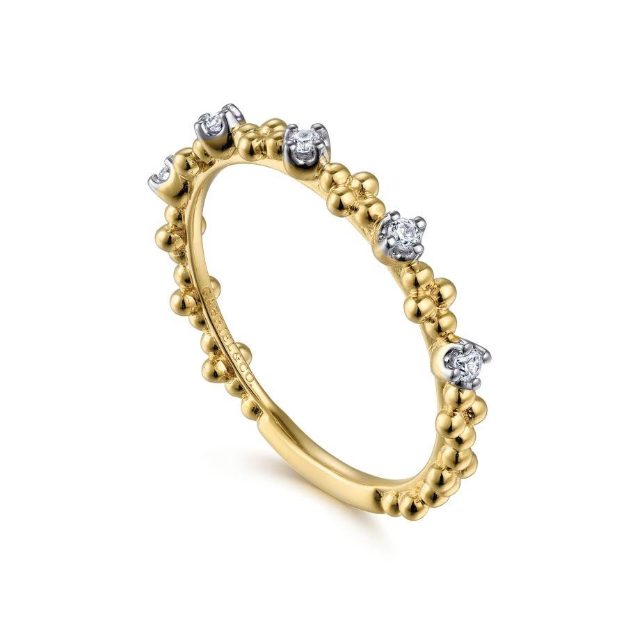 Gabriel & Co 14K Yellow Gold Diamond & Bujukan Bead Station Ring  Size 6.5