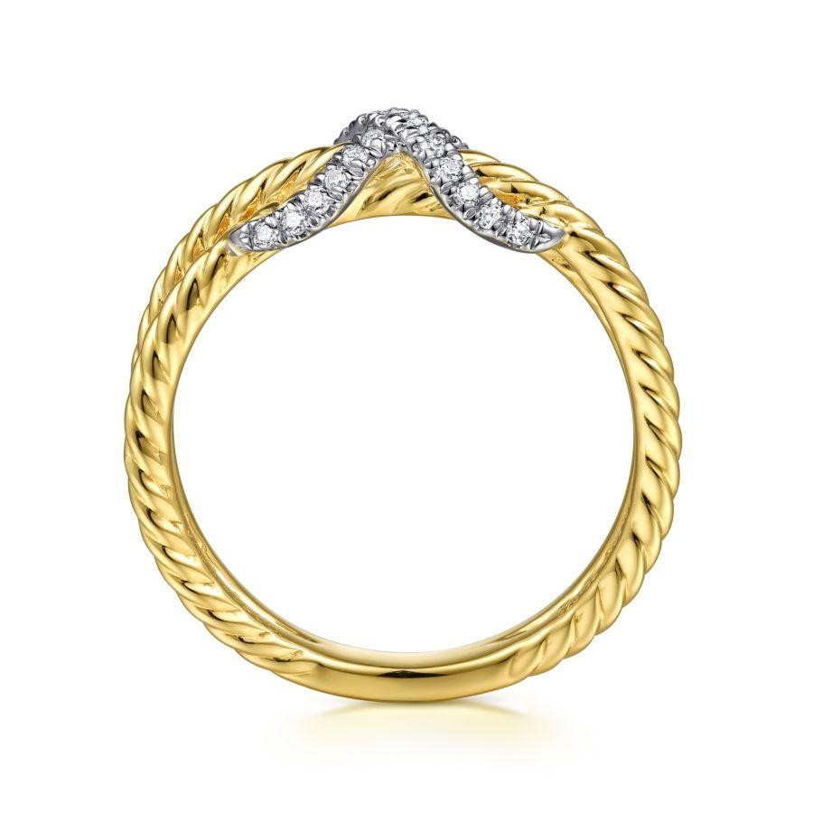 Gabriel & Co 14K Yellow Gold Hampton Ring with Diamond X with 25 Round Diamonds 0.13 Tcw G-H SI2