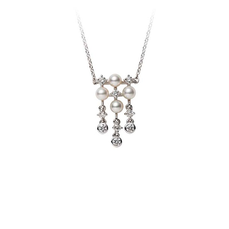 Mikimoto 18K White Gold Akoya and Diamond Pendant Necklace