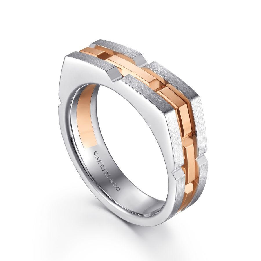 Gabriel & Co 14K White & Rose Gold Angular Ring   Size 10