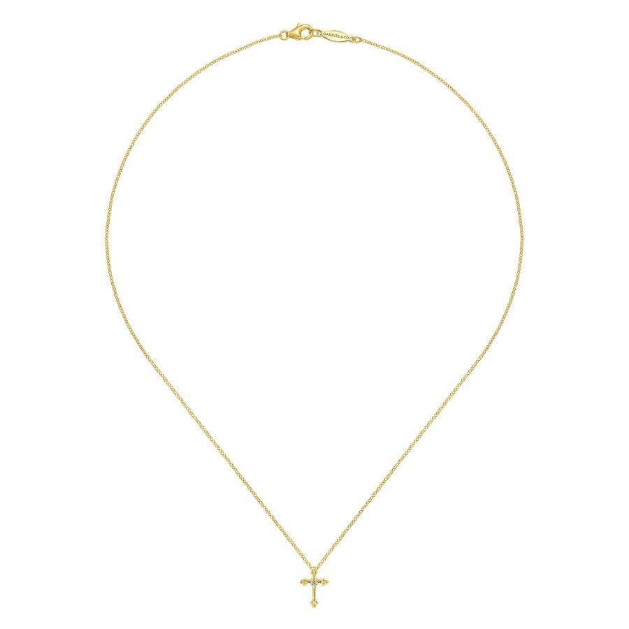 Gabriel & Co. 14K Yellow Gold Faith Beaded Diamond Cross Pendant Necklace