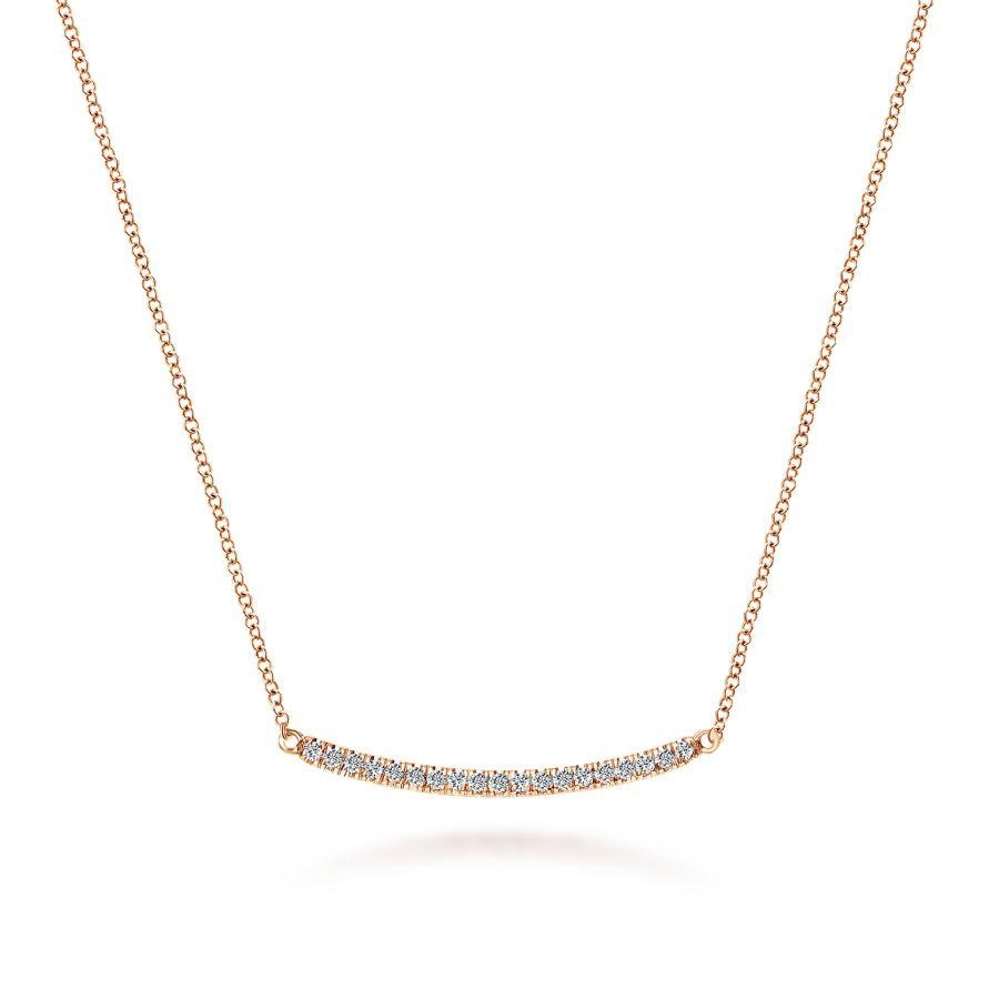 Gabriel 14K Rose Gold Diamond Pave Curved Bar Necklace