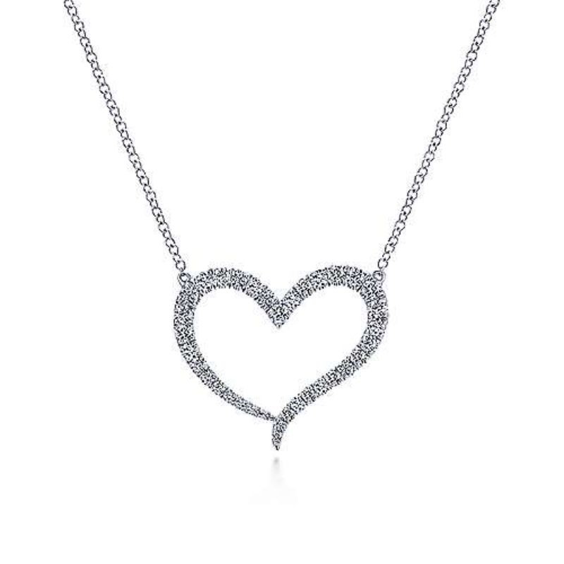 Gabriel & Co. 14K White Gold Classic Open Heart Diamond Pendant Necklace