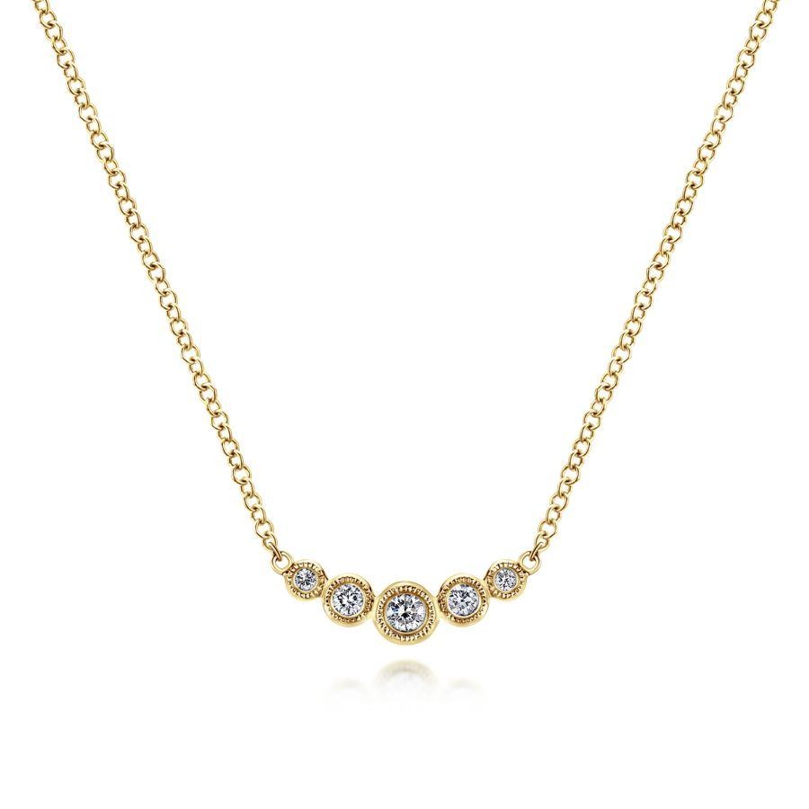 Gabriel & Co. 14K Yellow Gold Classic Curved Bezel Set Diamond Bar Necklace