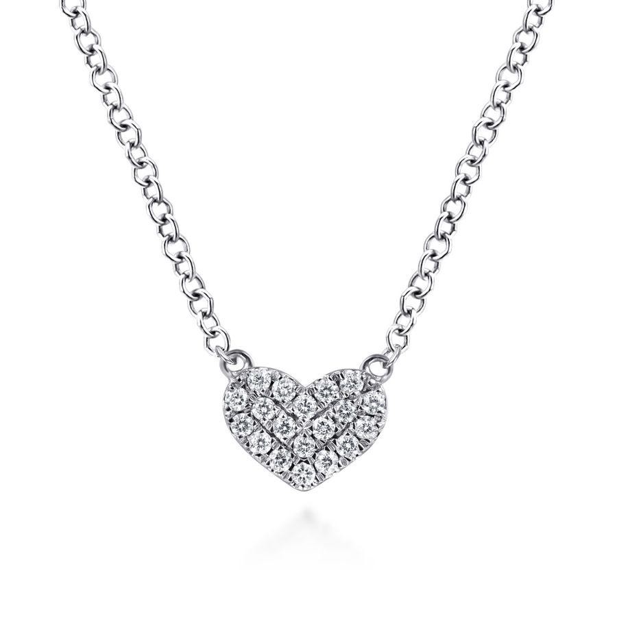 Gabriel & Co. 14K White Gold Classic Pavé Diamond Pendant Heart Necklace
