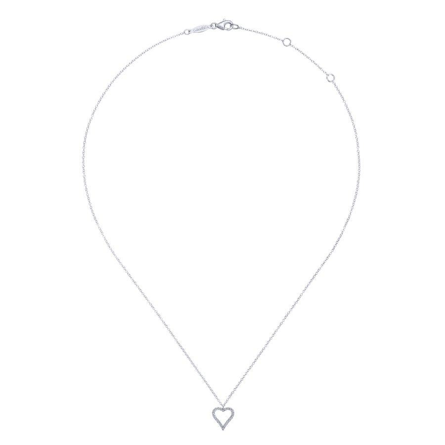 Gabriel & Co. 14K White Gold Classic Pavé Diamond Open Heart Necklace