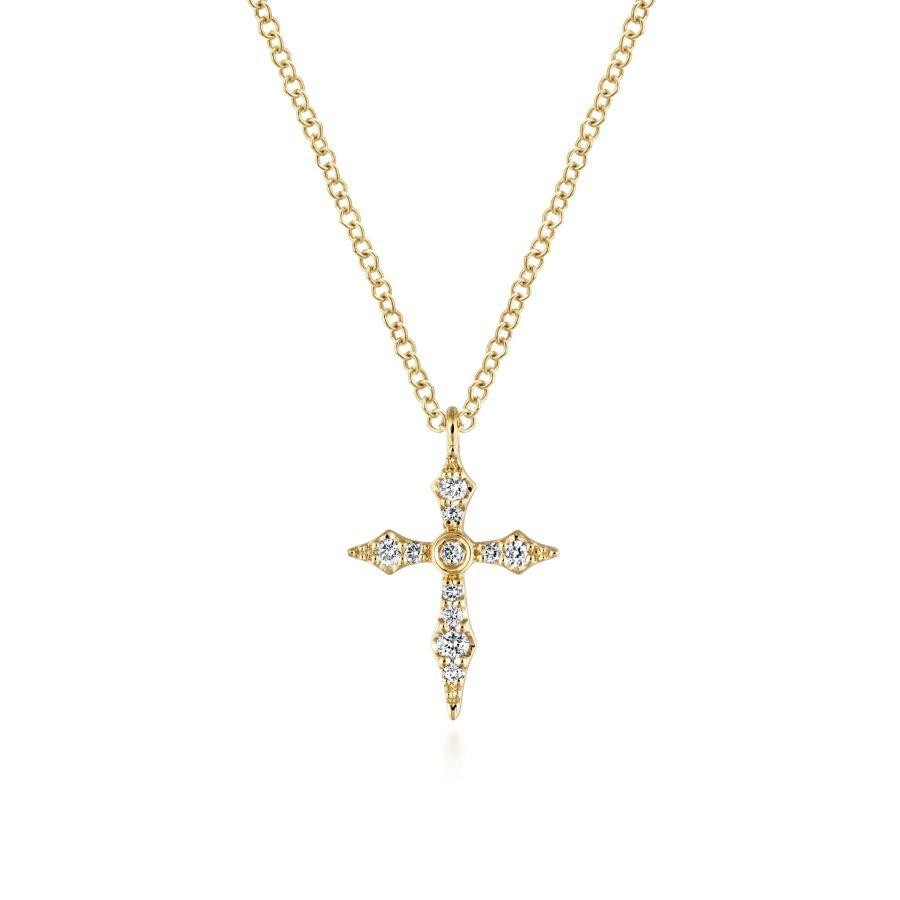 Gabriel & Co. 14K Yellow Gold Faith Sculpted Diamond Cross Pendant Necklace