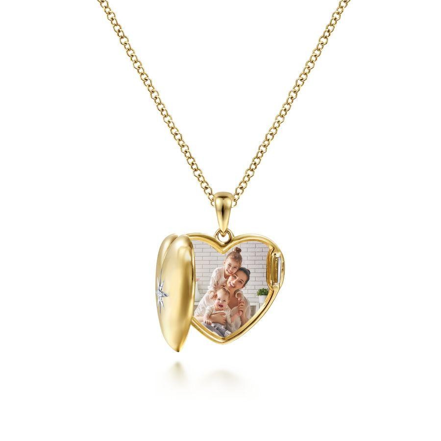 Gabriel & Co. 14K Yellow Gold Treasure Chests Puff Heart Diamond Star Pendant Necklace