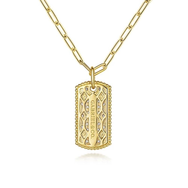 Gabriel & Co 14K Yellow Gold Diamond Pave Dog Tag Necklace with 47 Round Diamonds 0.7 Tcw G-H SI2  Length 18