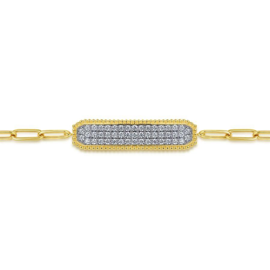 Gabriel 14K Yellow Gold Diamond Pave Wide Bar Bracelet with 49 Round Diamonds 0.58 Tcw H-I SI2