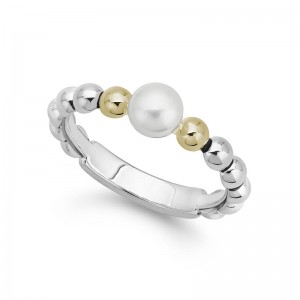 S/S 18K Luna Pearl 5Mm Pearl 4Mm Stack Ring Sz 7