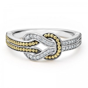 Lagos Sterling Silver & 18K Yellow Gold Newport 8x10mm Band Ring with Round Diamonds 0.12 Tcw G-H SI Size 7