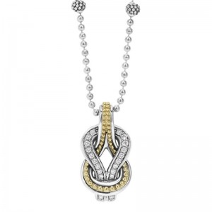 Lagos Sterling Silver & 18K Yellow Gold Newport 22mm Pendant with Round Diamonds 0.14  Tcw G-H SI  Length 16-18 Adjustable