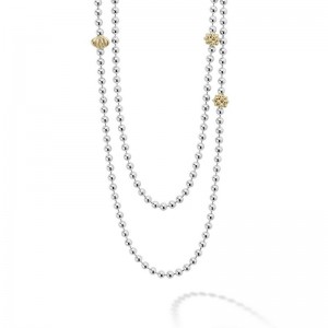 Lagos 18K Yellow Gold and Sterling Silver Caviar Icon Long Two Tone Caviar Beaded Necklace