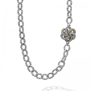 Lagos 18K Yellow Gold and Sterling Silver Love Knot Four Station Two Tone Love Knot Necklace