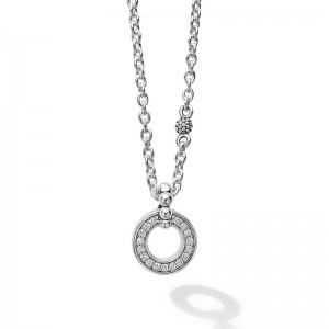 Sterling Silver Caviar Spark Diamond Circle 11mm Pendant Necklace with 17 Round Diamonds 0.14