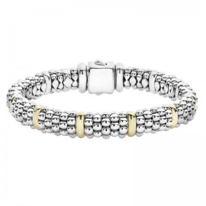 Lagos 18K Yellow Gold and Sterling Silver Signature Ten Station Caviar Beaded 9mm Bracelet
