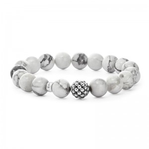 S/S Maya 10Mm Ball Bead Bracelet With 17 Howlite Beads Size M