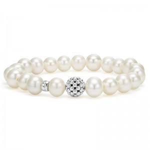 S/S Maya Pearl 10Mm With Caviar Bead Breacelet Size M