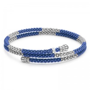 Lagos Sterling Silver Blue Marine Cream 3mm Coil Bracelet Size 7