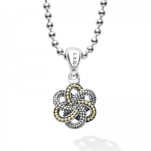 Lagos 18K Yellow Gold and Sterling Silver Love Knot Small Two Tone 15mm Pendant 2.5mm Necklace