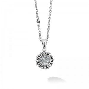 Lagos Sterling Silver Caviar Spark Diamond 26x16mm Pendant Necklace
