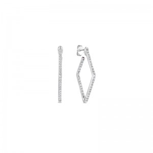 Roberto Coin 18K White Gold Small Square Hoop Earrings with Round Diamonds 0.84 Tcw G-H SI