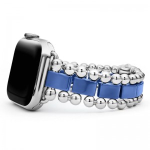 Lagos Sterling Silver & Blue Marine Caviar Cobalt 38mm Smart Watchband Size 7