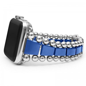 Lagos Sterling Silver Blue Marine Caviar Cobalt Ceramic 42mm Link Watchband Size 8