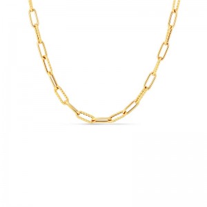 Roberto Coin 18 Karat Yellow Gold Alternating Polished & Fluted Fine Paperclip Link Chain Necklace