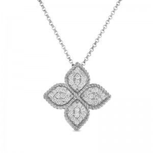 Roberto Coin 18K White Gold Princess Small Diamond Flower Pendant Necklace