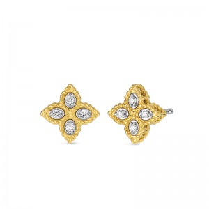 Roberto Coin 18K Yellow Gold Princess Flower Small Diamond Stud Earrings