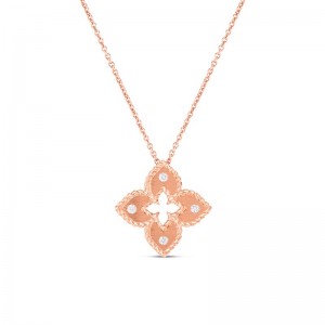 Roberto Coin 18K Rose Gold Venetian Princess Petite Diamond Accent Satin Flower Pendant Necklace