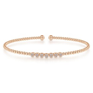 Gabriel & Co. 14K Rose Gold Bujukan Bead Cuff Bracelet With Cluster Diamond Stations 28 Round Diamonds G-H SI2