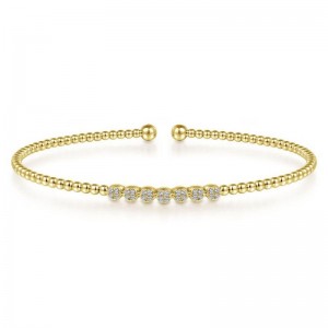 Gabriel & Co. 14K Yellow Gold Bujukan Cluster Diamond Bead Cuff Bracelet