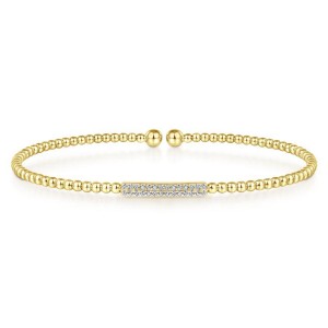 Gabriel & Co. 14K Yellow Gold Bujukan Bead Cuff Bracelet with 28 Round Diamonds 0.13 Tcw H-I SI2