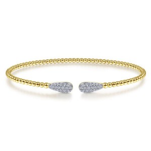 Gabriel & Co. 14K Yellow and White Bujukan Bead Cuff Bracelet with Diamond Pave Teardrops
