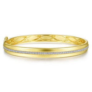 14K Yellow Gold High Polished Bangle with Diamond Inner Channel