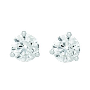14K White Gold Diamond 3 Prong Stud Earrings with 2 Round Diamonds 3/8 CT F/G SI3/I1