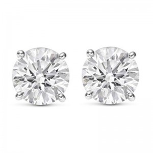 14K White Gold Diamond 4-Prong Stud Earrings with 2 Round Diamonds 0.40 Tcw J-K SI2-I1