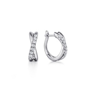 Gabriel & Co. 14K White Gold Contemporary Twisted 15mm Diamond Huggies Earrings