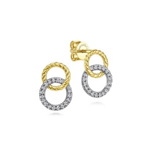 Gabriel & Co. 14K White & Yellow Gold Open Circle Twisted Rope & Diamond Stud Earrings with 38 Round Diamonds 0.23 Tcw H-I SI2