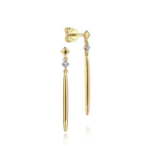 Gabriel & Co 14K Yellow Gold Diamond Stud & Spike Earrings with 2 Round Diamonds .03 Tcw G-H SI2