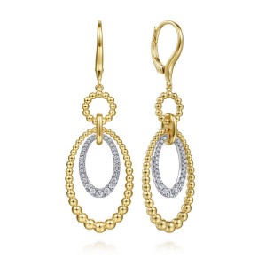 Gabriel & Co 14K White & Yellow Gold Bujukan Diamond Drop Earrings with 54 Round Diamonds 0.35 Tcw H-I SI2